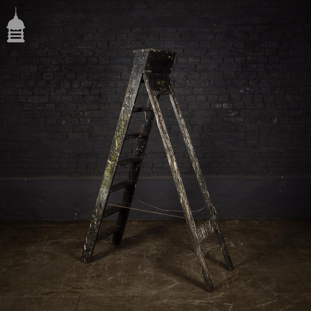 Vintage Industrial Fabrications Shop Ladder A-Steps with Splattered Paint Finish