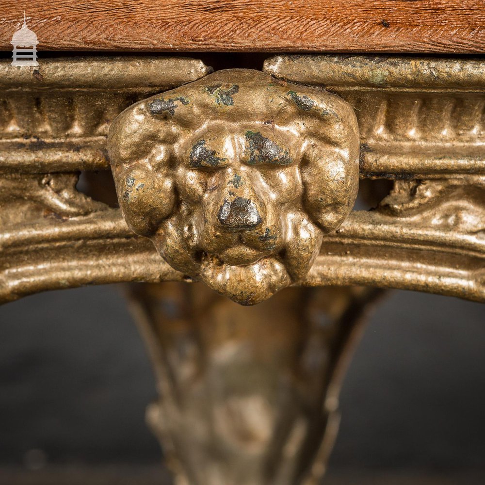 19th C Cast Iron Pub Table Base With Round Bleached Brushed Mahogany Top